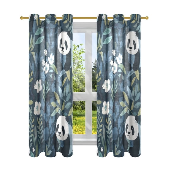 Panda Leaves Bear Blackout Curtains Patio Door Curtains Window Decoration for Bedroom Living Room 2 Panels