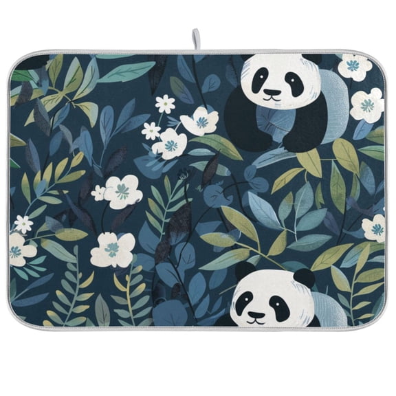 Panda Leaves Bear Dish Drying Mat Dish Drainer Rack Mats Water Absorbent Non-Slip Easy Clean Heat Resistant for Kitchen Counter