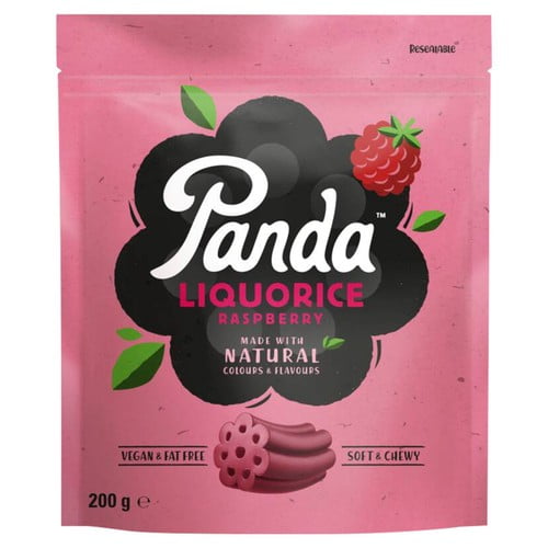 Panda Liquorice Raspberry Flavour Pieces 200g, British Import (Pack of 6)