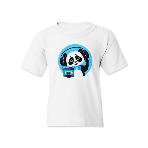 Panda Listening To Music T-Shirt Juniors -Image by Shutterstock,  Medium