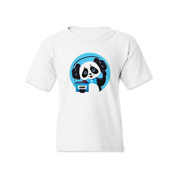 Panda Listening To Music T-Shirt Juniors -Image by Shutterstock,  Small