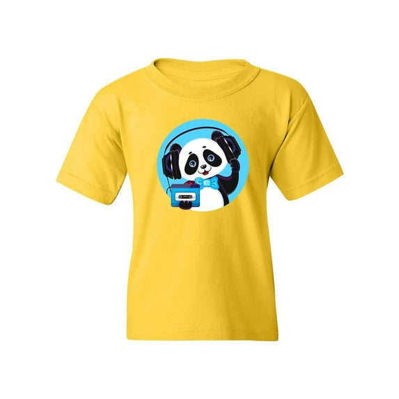 Panda Listening To Music T-Shirt Juniors -Image by Shutterstock,  Small