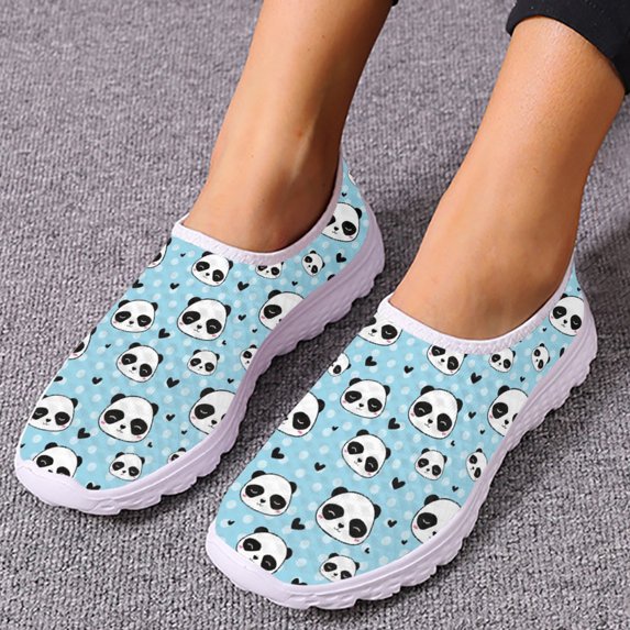 Panda Loafers Cute Cartoon Panda Designer Casual Breathable Mesh Shoes Cartoon Soft Slip On Shoes Flat Mujer