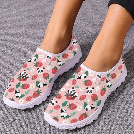Panda Loafers Cute Cartoon Panda Designer Casual Breathable Mesh Shoes Cartoon Soft Slip On Shoes Flat Mujer