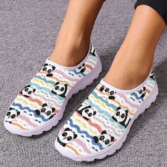 Panda Loafers Cute Cartoon Panda Designer Casual Breathable Mesh Shoes Cartoon Soft Slip On Shoes Flat Mujer
