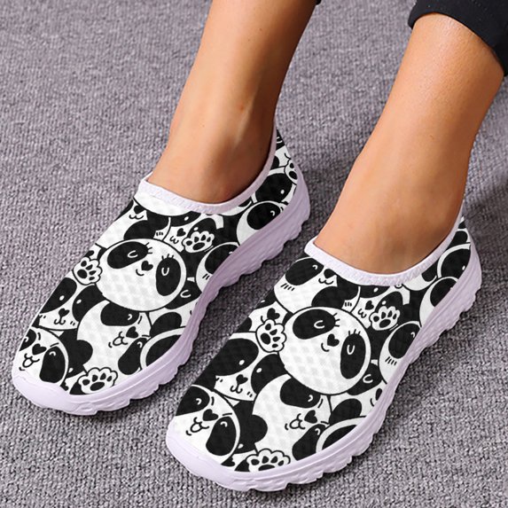 Panda Loafers Cute Cartoon Panda Designer Casual Breathable Mesh Shoes Cartoon Soft Slip On Shoes Flat Mujer