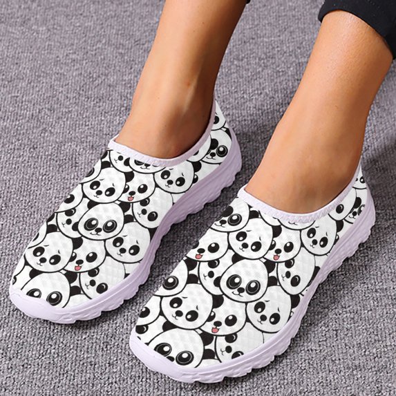 Panda Loafers Cute Cartoon Panda Designer Casual Breathable Mesh Shoes Cartoon Soft Slip On Shoes Flat Mujer