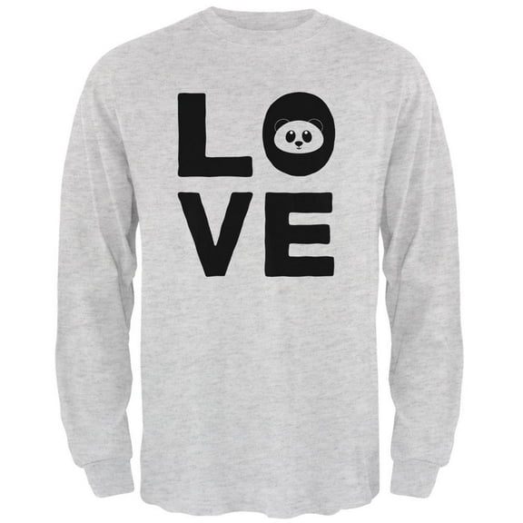 Panda Love Series Mens Long Sleeve T Shirt Light Heather Grey MD