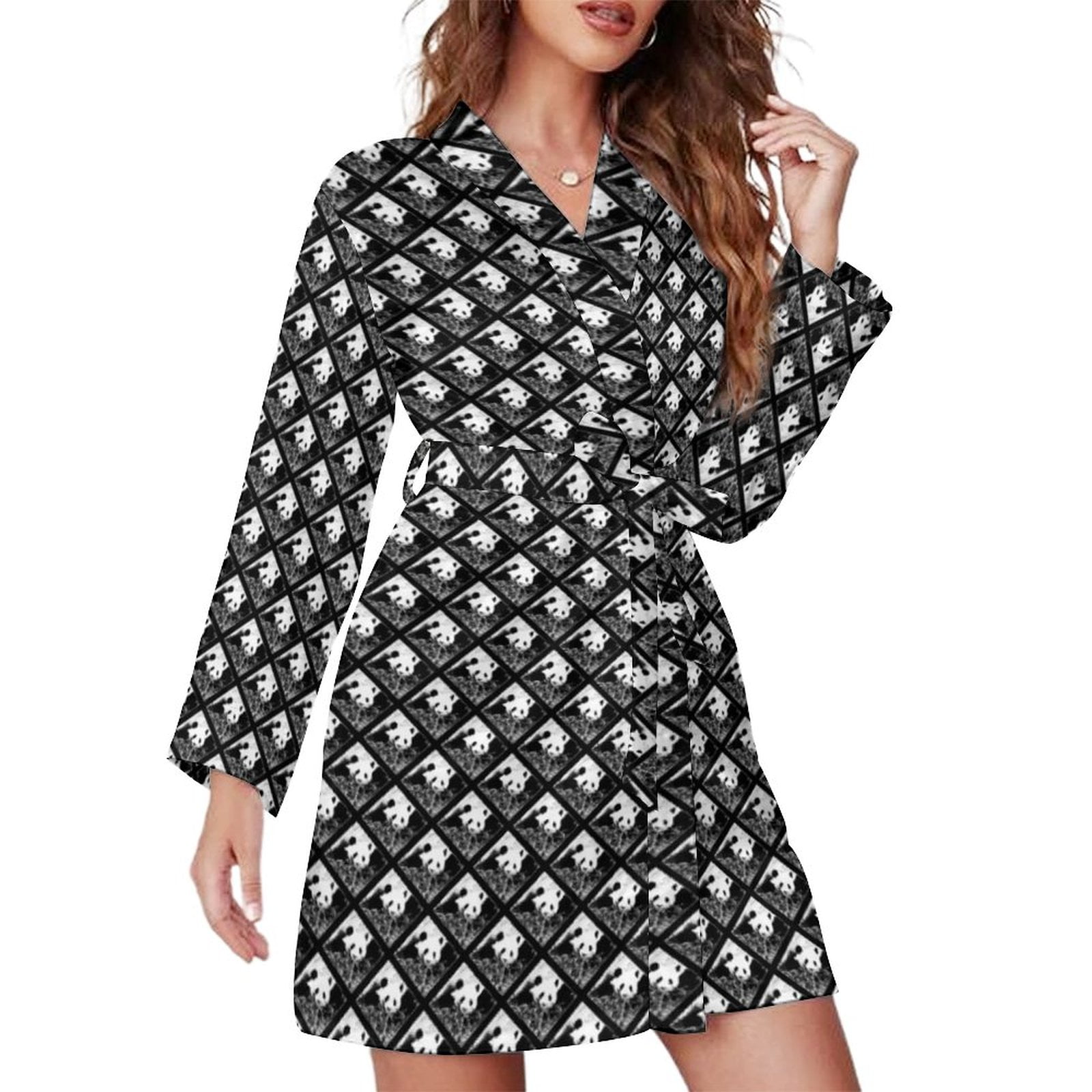 Panda Lover Pajama Robe V Neck Funny Animal Print Trendy Dress Women ...