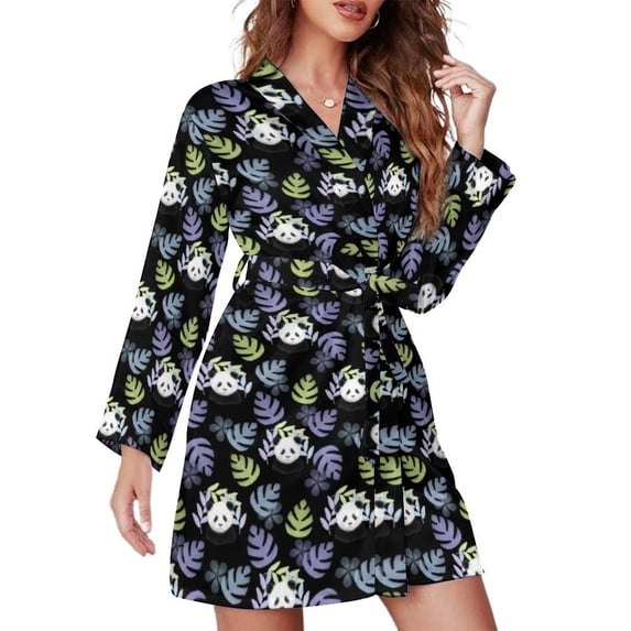 Panda Lover Pajama Robe V Neck Funny Animal Print Trendy Dress Women Long Sleeve Casual Bathrobe Pattern Pajamas Robes