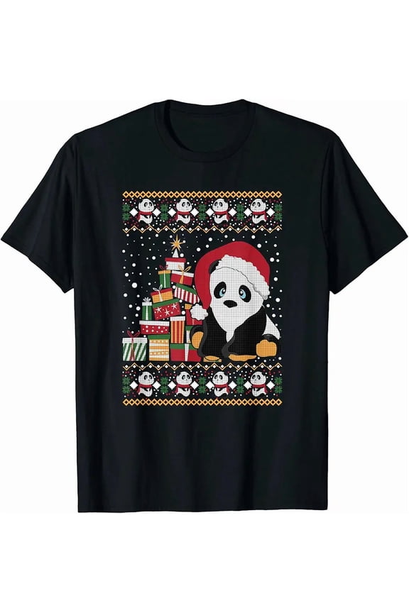 Panda Lover Ugly Sweater Winter Holiday Cute Animal Festive Cozy Unisex T-Shirt, up to size 5XL