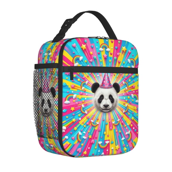 Panda Lunch Box, Graphic Art Animal Patterned Insulated Tote, Reusable Advanced Tech Thermal Case With Comfort Handle, Practical Daily Food Pack For Adults
