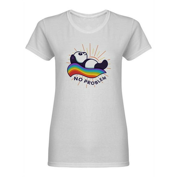 Panda Lying On A Wave Rainbow Shaped T-Shirt Women -Image by Shutterstock, Female Medium
