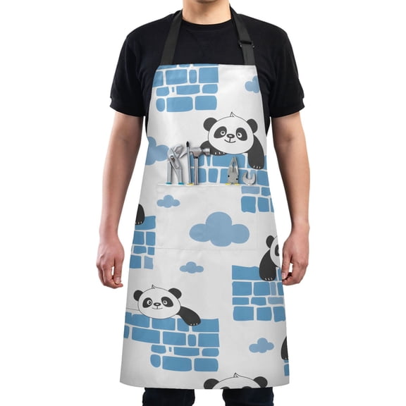 Panda Lying on Wall Kitchen Apron with 2 Pockets Adjustable waterproof Cooking Aprons for Women Men Chef