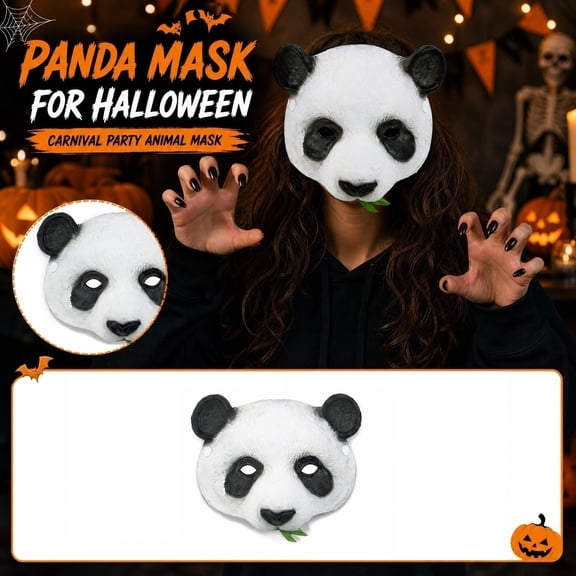 Panda Mask 8 X 8 Inch Latex Animal Face Mask for Student and Adults Halloween Party Masquerade Accessory Themed Half Face Dress Up Mask 1 Pack