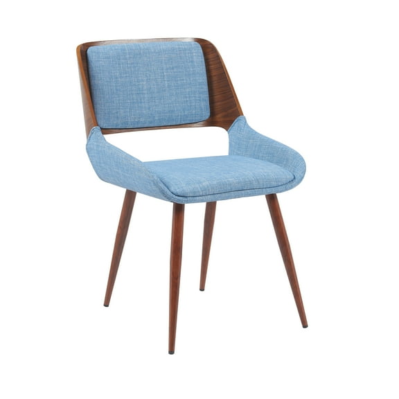 Panda Mid-Century Upholstered Dining Chair in Walnut Finish with Light Blue Fabric Seat