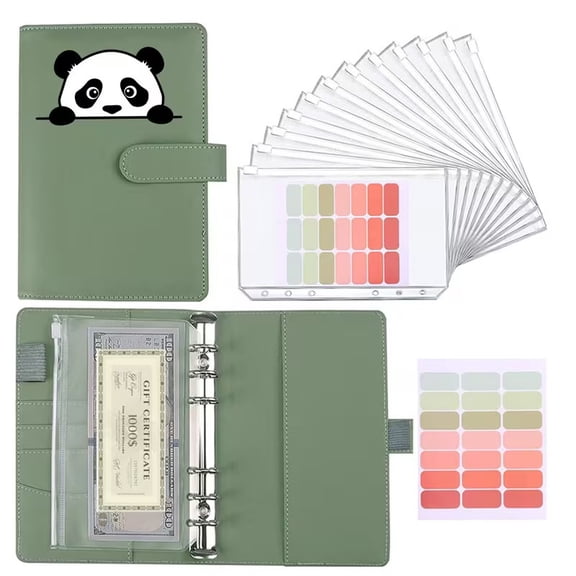 Panda Mini A6 Binder Budget Planner with Cash Envelopes PU Leather Cover