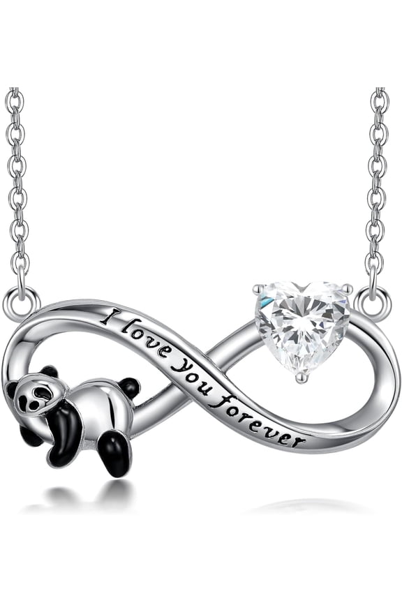 Panda Necklace 925 Sterling Silver Birthstone Necklace for Women Infinity Panda Jewelry Christmas Birthday Gifts for Mom Grandma Daughter Wife Her
