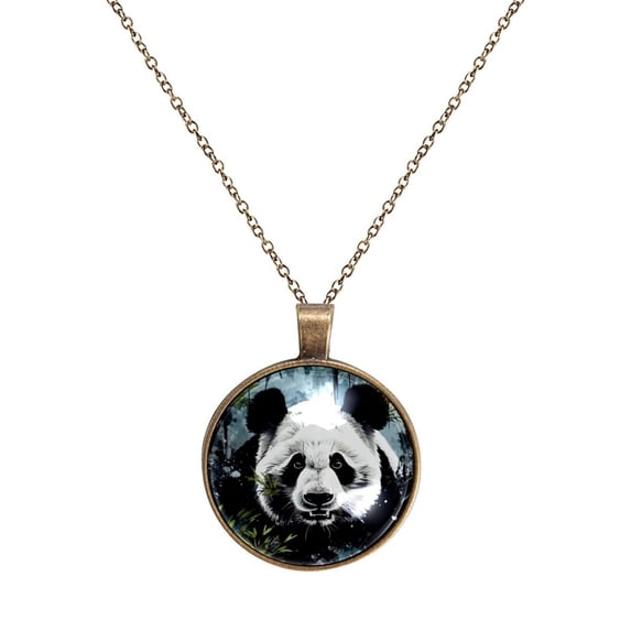 Panda Necklace Personalized Custom Photo Round Pendant Adjustable Stainless Steel Necklaces with Gift Box for Men Women Mothers Valentine's Jewelry Gift