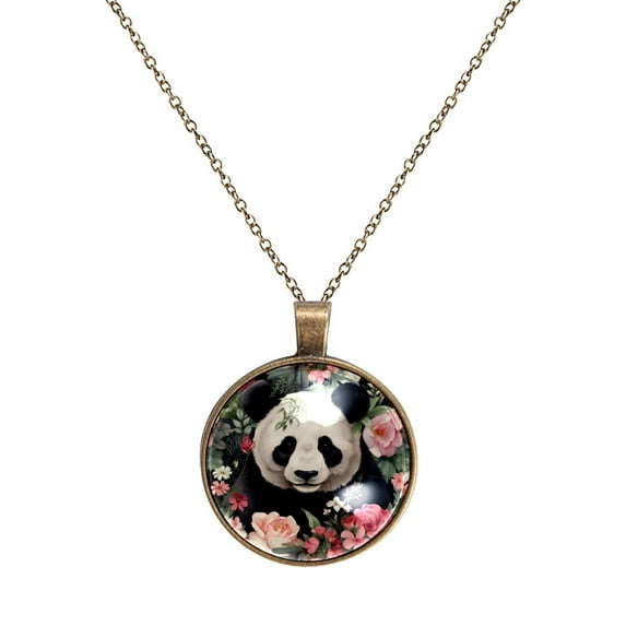 Panda Necklace Personalized Custom Photo Round Pendant Adjustable Stainless Steel Necklaces with Gift Box for Men Women Mothers Valentine's Jewelry Gift
