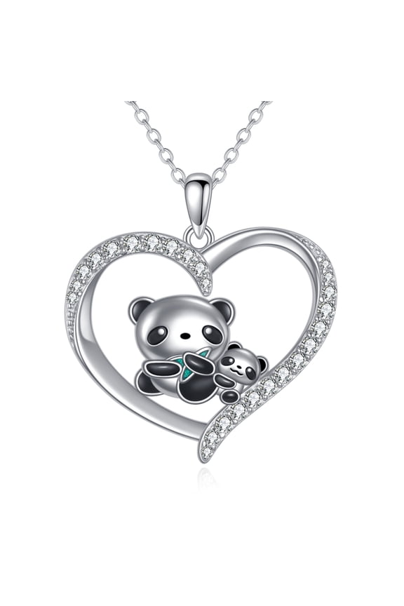 Panda Necklace S925 Sterling Silver Heart Panda Pendant Cute Animal Jewelry Gifts for Men Women