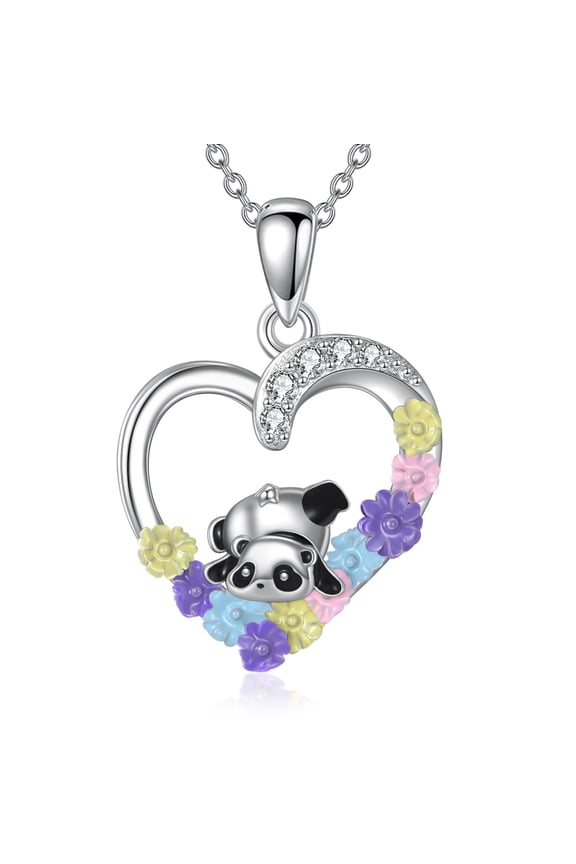 Panda Necklace for Women 925 Sterling Silver Heart Panda Pendant Necklace Jewelry Gifts for Women Wife