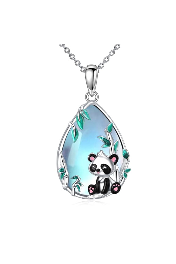 Panda Necklace for Women 925 Sterling Silver Panda Moonstone Pendant Necklace Jewelry Gifts for Animal Lovers