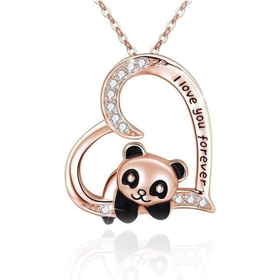 Panda Necklace for Women Lovers Cute Animal Heart Panda Pendant Necklace I Love You Forever Heart Necklace Birthday Personalized Jewelry Gifts