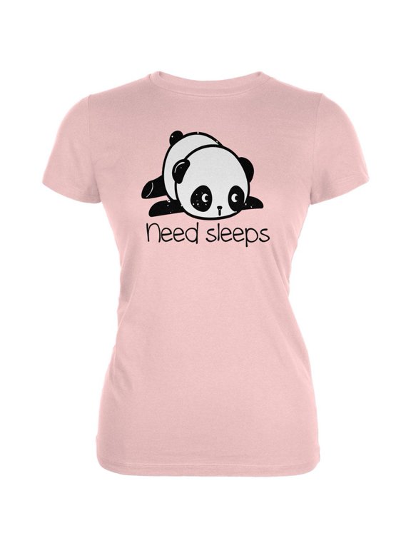 Panda Need Sleep Juniors Soft T Shirt Blush Pink SM