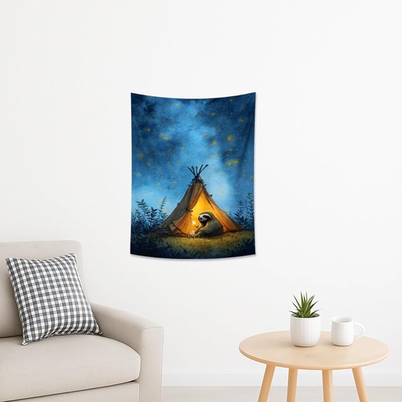 Panda Night Sky Tapestry, Blue Starry Tent Scene Wall Hanging, Cute Animal Decor for Bedroom, Living Room, Cozy Aesthetic, Dreamy Home Decor 30x40 Inch