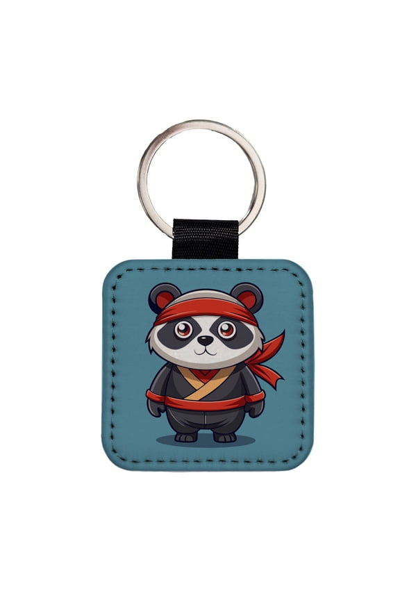 Panda Ninja Faux Leather Square Keychain