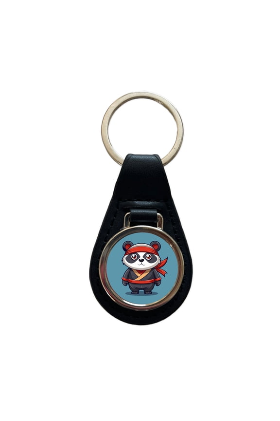 Panda Ninja Metal Black Leather Keychain
