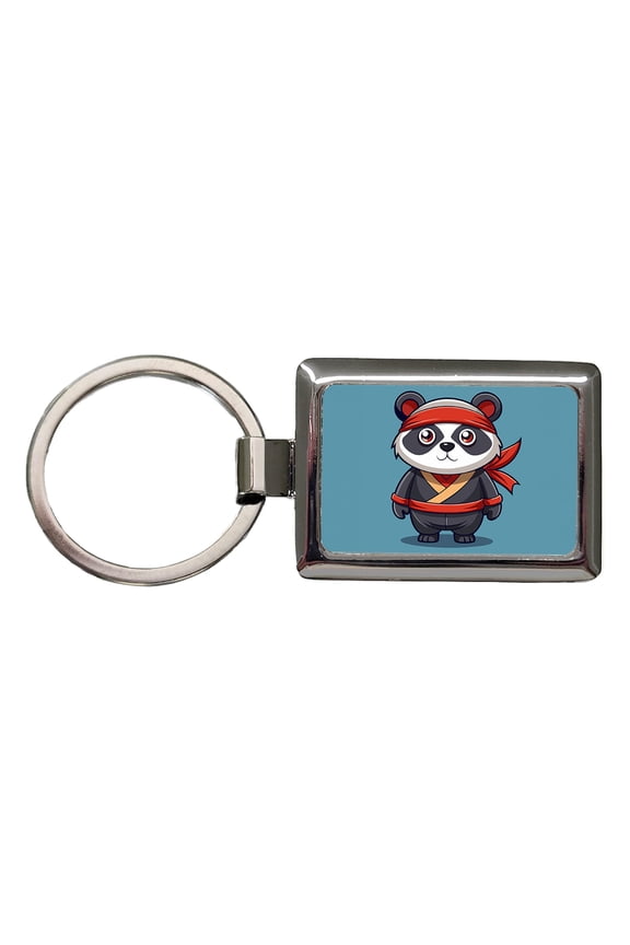 Panda Ninja Metal Rectangle Keychain