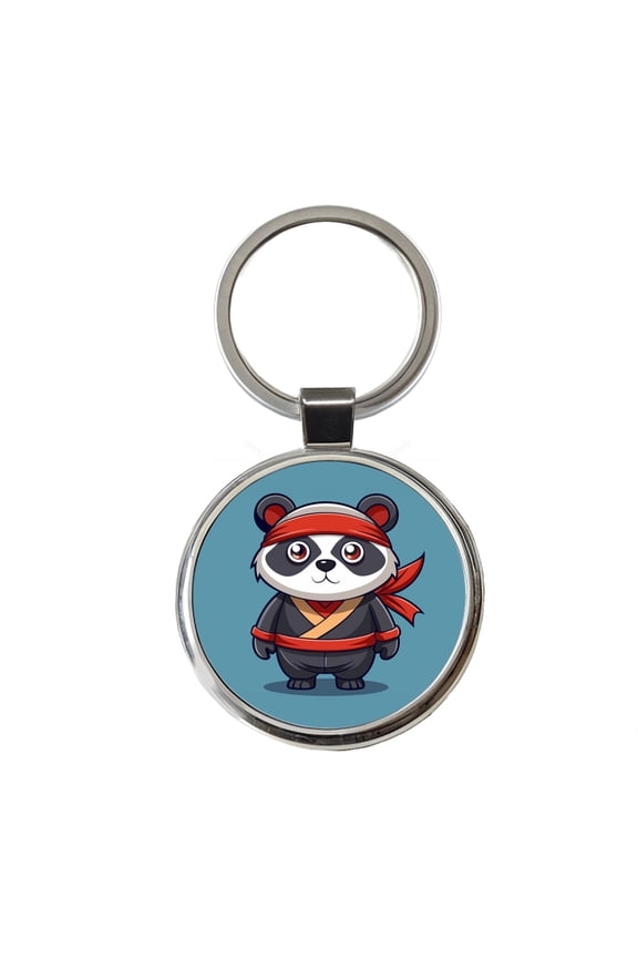 Panda Ninja Metal Round Keychain