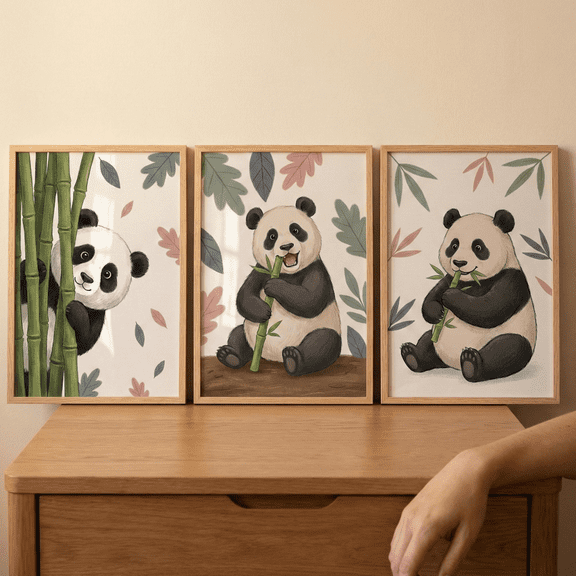 Panda Nursery Bamboo Forest Animal Poster Prints, Poster Only