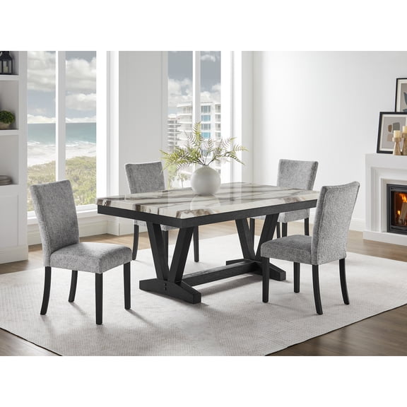 Panda Oceanic Black Dining Table and (4) Grey Dining Chairs
