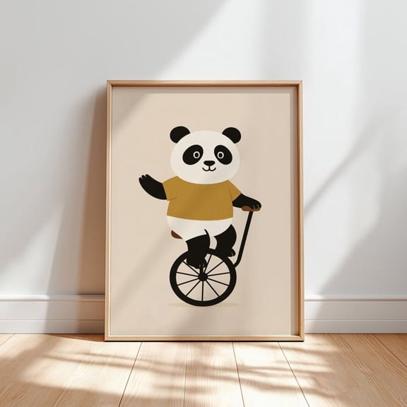 Panda On Unicycle Poster: Nursery Decor, Unframed Poster Size 12x18