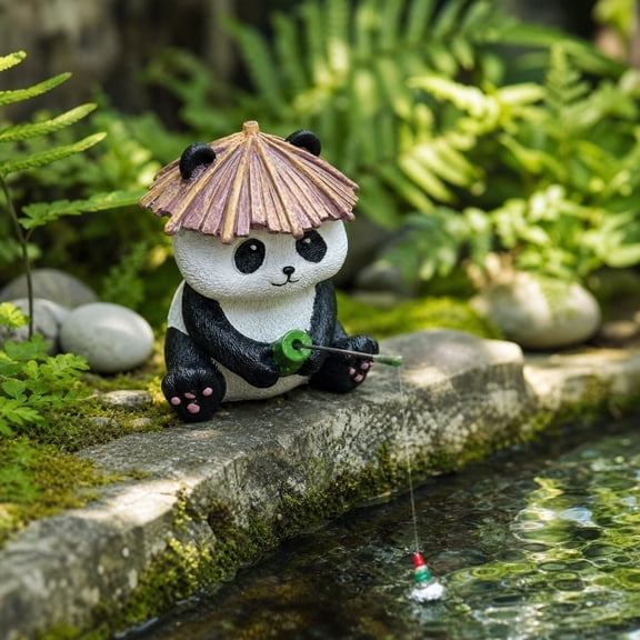 Panda Outdoor Garden Statues,1.85×2.55in Resin Creative Panda Fishing Figurines Sculptures for Garden Fish Tank Aquarium Lawn Ornaments Outside Patio Art Yard Decorations for Garden Decor Gift