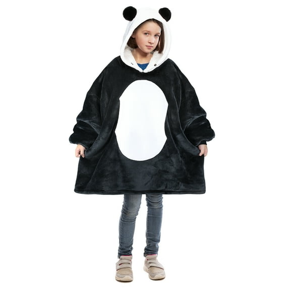 Catalonia Panda Blanket Hoodie Sweatshirt for Kids, Oversized Wearable Sherpa Pullover for 7-16 yr Teens Youth, Gift Idea