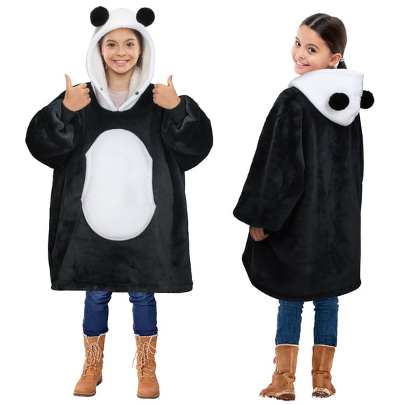 Panda Oversized Sherpa Hoodie Blanket Sweatshirt for Women