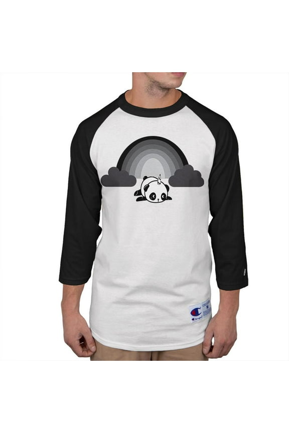 Panda Pandicorn Emo Sad Rainbow Mens Long Sleeve Raglan T Shirt White-Black MD