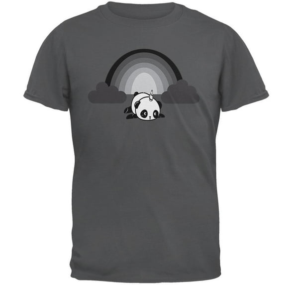 Panda Pandicorn Emo Sad Rainbow Mens T Shirt Charcoal MD