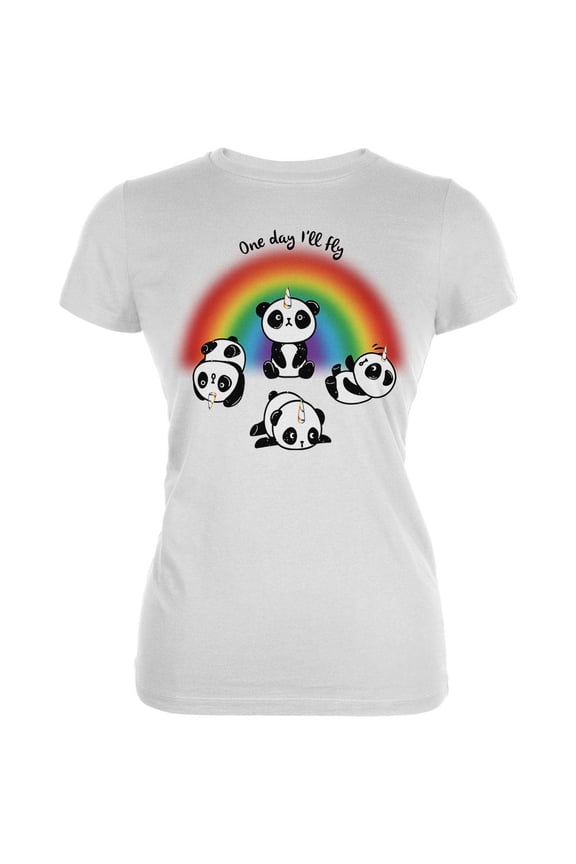 Panda Pandicorn One Day I'll Fly Juniors Soft T Shirt White X-LG