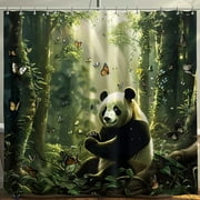 Panda Paradise Shower Curtain Stunning Nature Photography with Butterflies in Deep Green Jungle Ultra Realistic and Hyper Detailed Design Fantasy World Theme