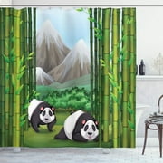 Panda Paradise: Transform Your Bathroom with a Bamboo and Blossom Shower Curtain Set and Hooks