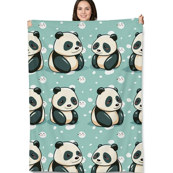 Panda Pattern Blanket Gifts, Cute and Playful Pandas Fleece Throw, Cozy and Soft Lightweight Blanket for Kids and Animal Lovers, Perfect for Bedroom, Living Room 40x50 in,Decor