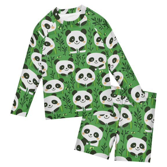 Panda Pattern Boys' Bathing Suit UPF 50+ Boys' Rash Guard Sets Stretchy Quick Dry 3T-10T