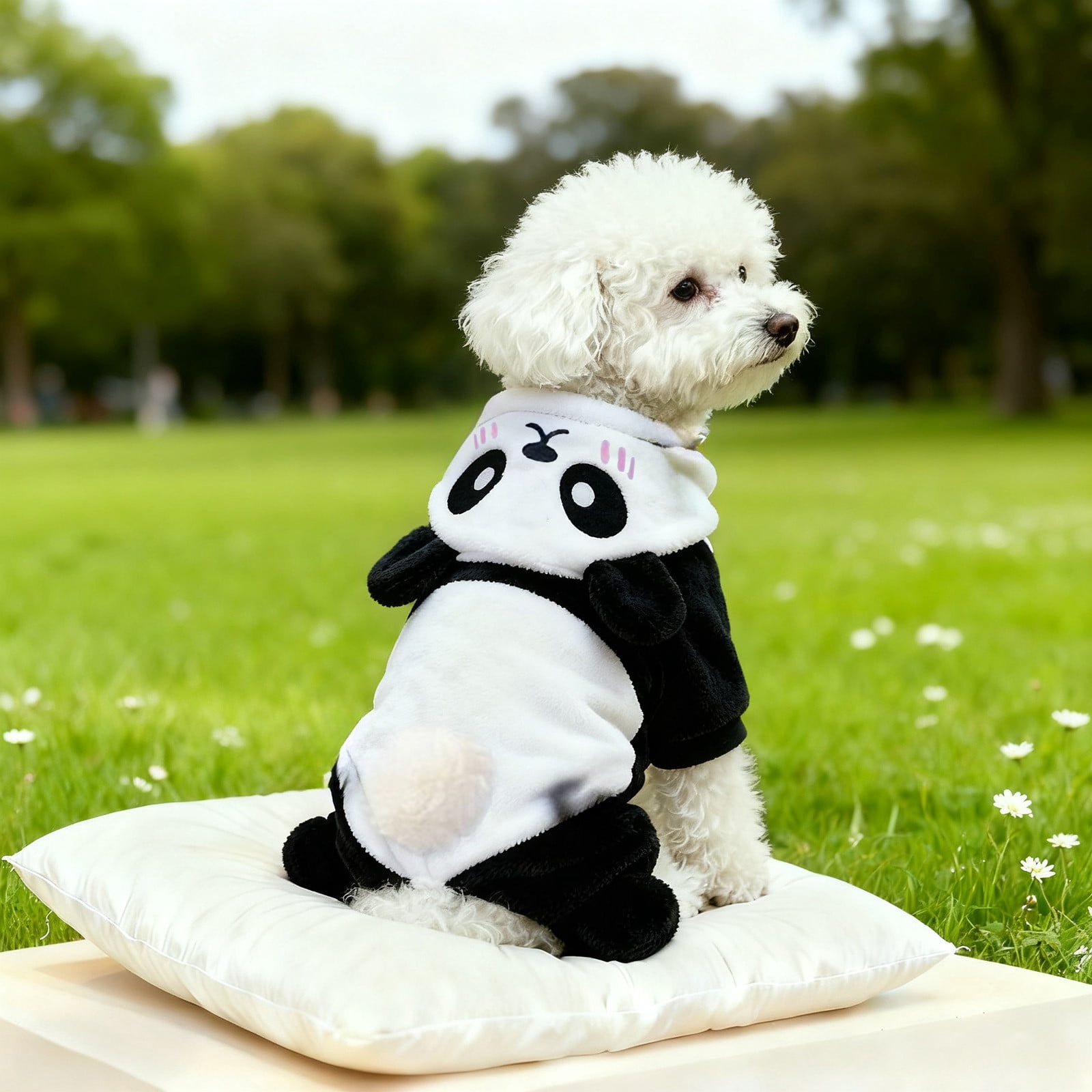 Panda Pattern Dog Pyjamas with Plush Body and Rounded Ear Hood, Cute ...