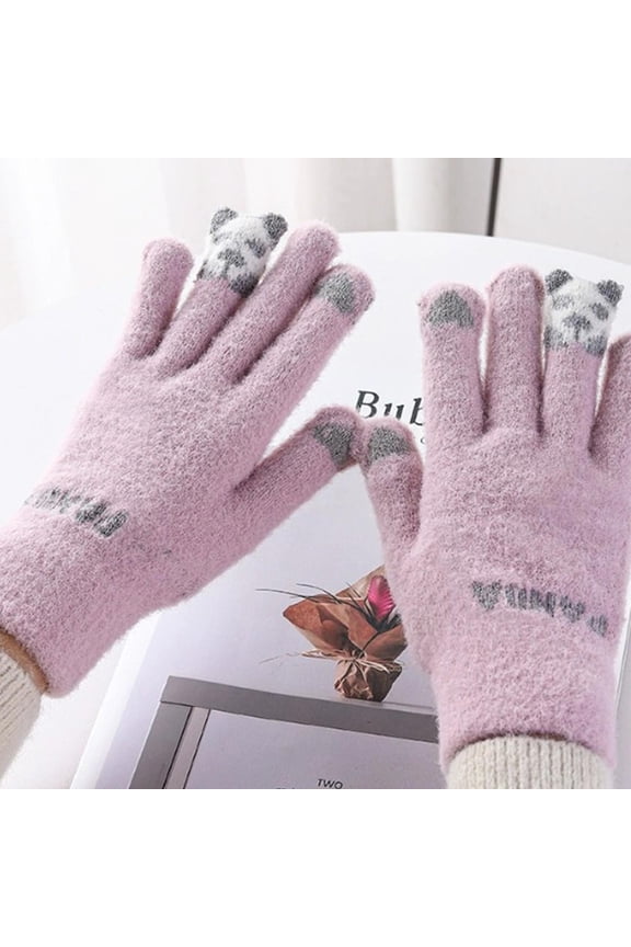 Panda Pattern Fleece Lined Touchscreen Gloves Winter Warmth adult Teens Unisex Cold Weather Windproof Cycling Sports Outdoor Activity Hand Protection