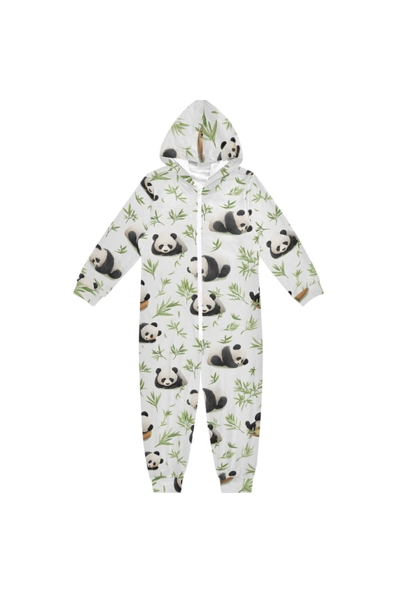 Panda Pattern One Piece Pajamas Soft Jumpsuit Cozy Sleep and Play Romper Zipper and Pockets 4T
